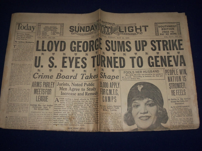 1926 MAY 23 SAN ANTONIO SUNDAY LIGHT SPORT SECTION LLOYD GEORGE STRIKE - NP 972N