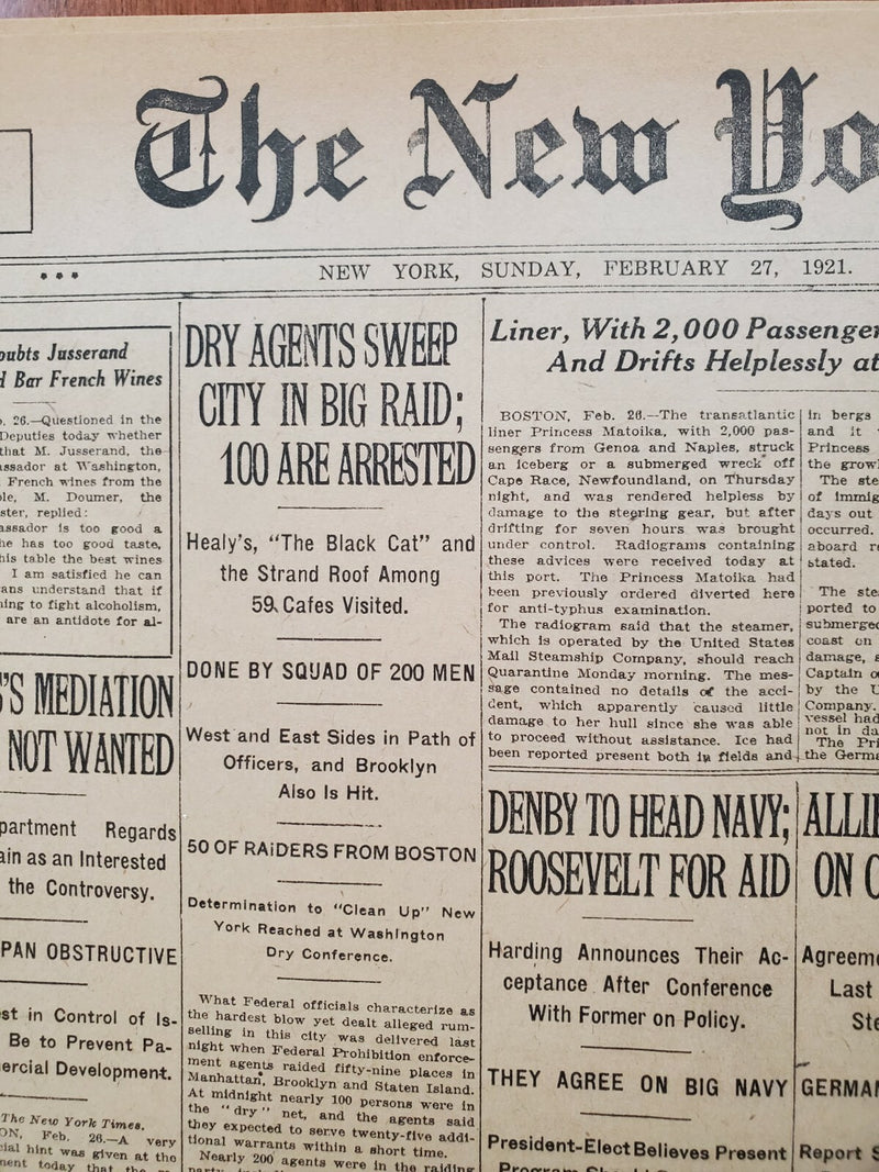 1921 FEBRUARY 27 NEW YORK TIMES - DRY AGENTS SWEEP CITY IN BIG RAID - NT 8128