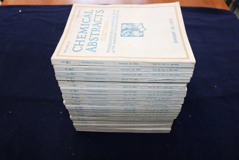 1953 CHEMICAL ABSTRACTS SEMI-MONTHLY MAGAZINE-LOT OF 21 -VOL. 47 #S 2-22 -O 3377