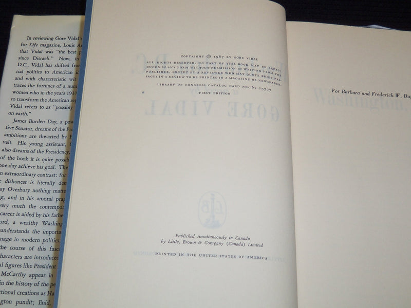 1967 WASHINGTON D. C. A NOVEL BY GORE VIDAL - HARDCOVER BOOK - KD 7719