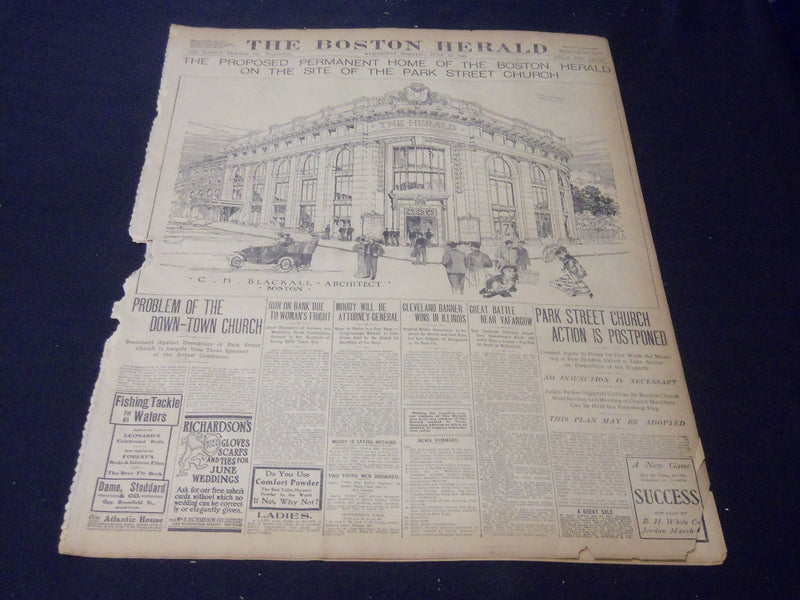 1908 JUNE 15 THE BOSTON HERALD - PROPOSED HOME OF BOSTON HERALD PARK ST. - BH 49