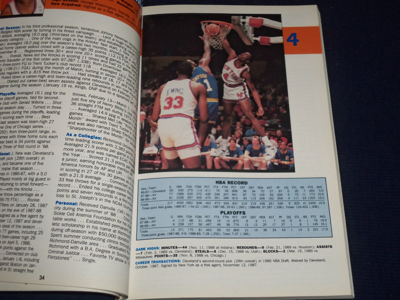 1989-1990 NEW YORK KNICKERBOCKERS OFFICIAL TEAM YEARBOOK - GREAT PHOTOS - J 400
