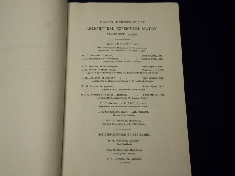1894 STATE AGRICULTURAL EXPERIMENT STATION REPORT - AMHERST, MASS - KD 5589