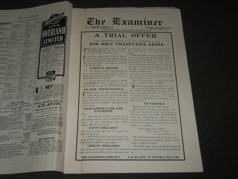1904 THE EXAMINER MAGAZINE LOT OF 2 ISSUES - JOHN LINCOLN - LORIMER - J 2757