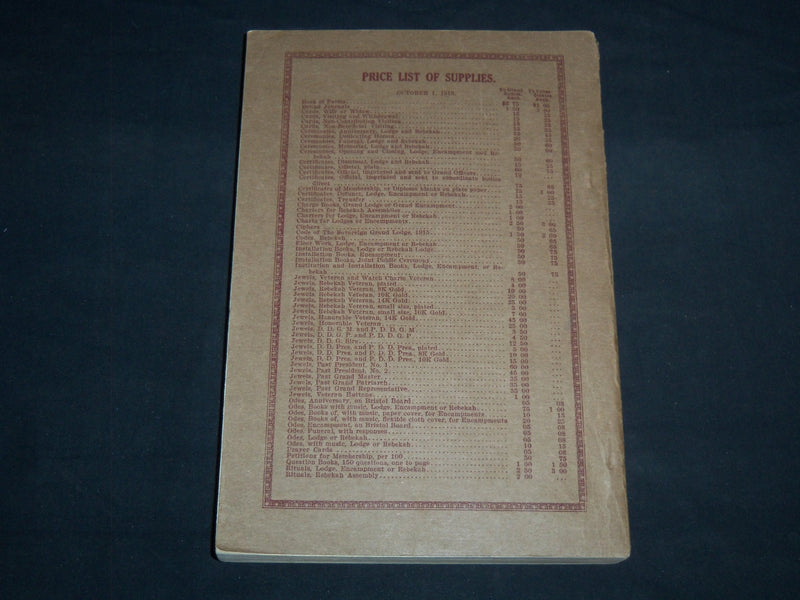 1919 THE SOVEREIGN GRAND LODGE I. O. O. F. PROCEEDINGS - BALTIMORE MD - J 8657
