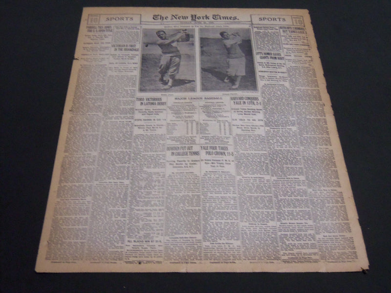 1928 JUNE 24 NY TIMES SPORTS - JONES IN TIE FOR NATIONAL OPEN TITLE - NT 7072