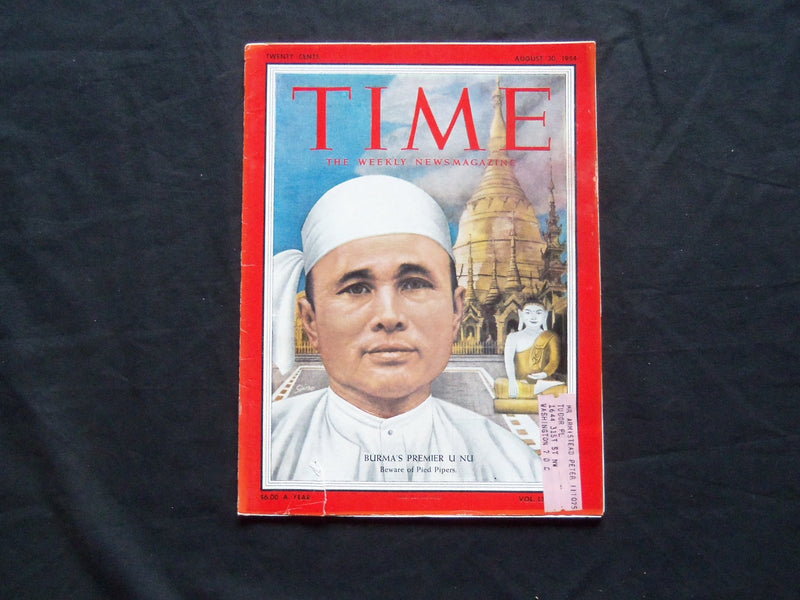 1954 AUGUST 30 TIME MAGAZINE - BURMA'S PREMIER U NU - T 1449