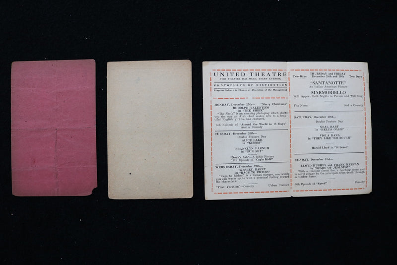 1920'S UNITED THEATRE MOVIE LISTINGS - LOT OF 3 - BROOKLYN, NEW YORK - K 2869