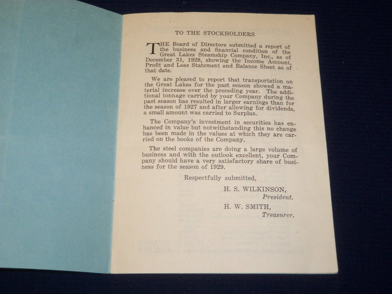 1928 DECEMBER 31 GREAT LAKES STEAMSHIP COMPANY ANNUAL REPORT - J 4472
