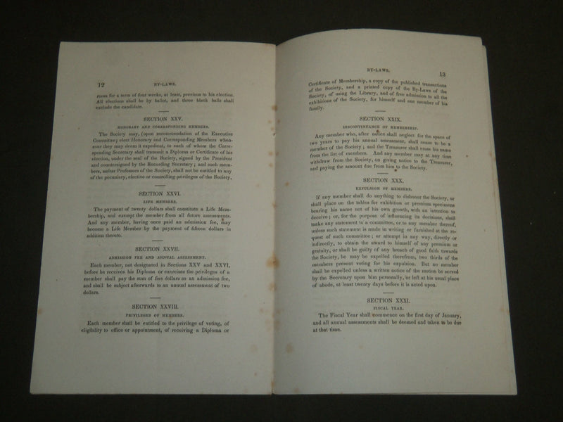 1858 BY-LAWS OF THE MASSACHUSETTS HORTICULTURAL SOCIETY - BOSTON - J 4736