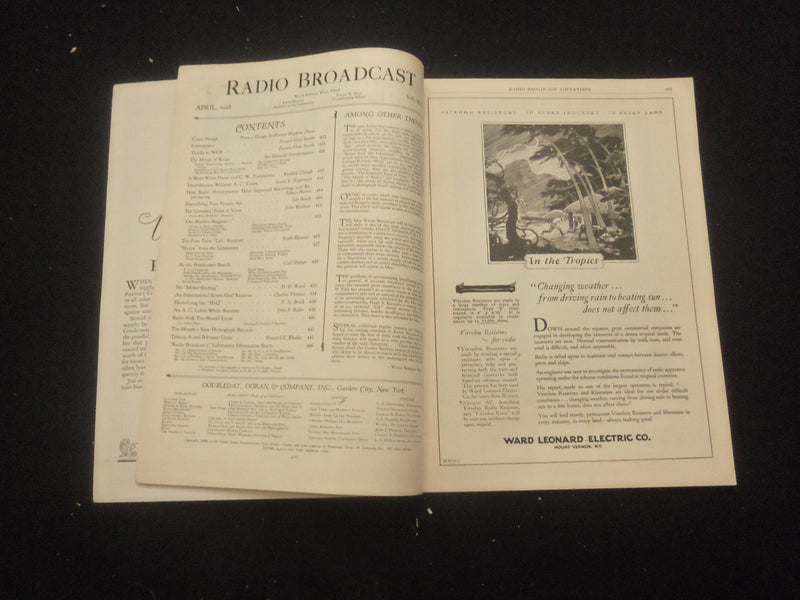 1928 APRIL RADIO BROADCAST MAGAZINE - NICE COVER, ARTICLES & PHOTOS - B 434N