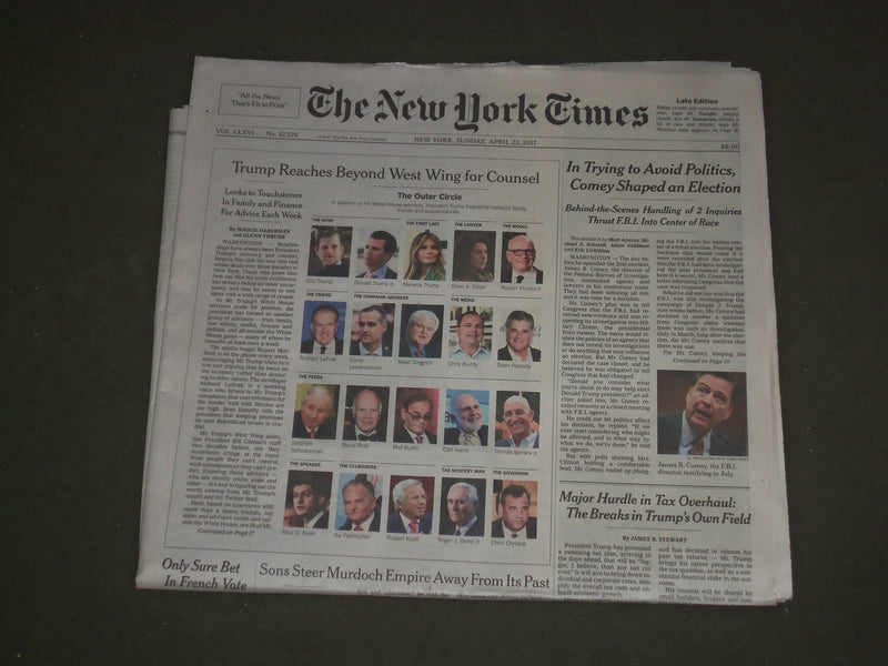 2017 APRIL 23 NEW YORK TIMES - DONALD TRUMP REACHES BEYOND WEST WING FOR COUNSEL