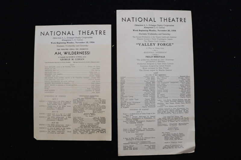 1934 NATIONAL THEATRE PROGRAMS - LOT OF 14 - K 2831