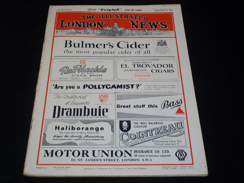 1955 FEBRUARY 19 ILLUSTRATED LONDON NEWS MAGAZINE NICE COVERS & ADS - E 4278