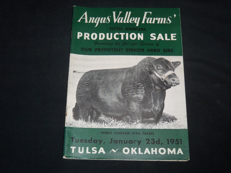 1951 ANGUS VALLEY FARMS ABERDEEN-ANGUS BREEDERS' CATTLE SALE CATALOG - J 9220