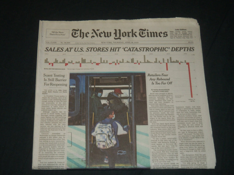 2020 APRIL 16 NEW YORK TIMES - SALES AT U. S. STORES HIT 