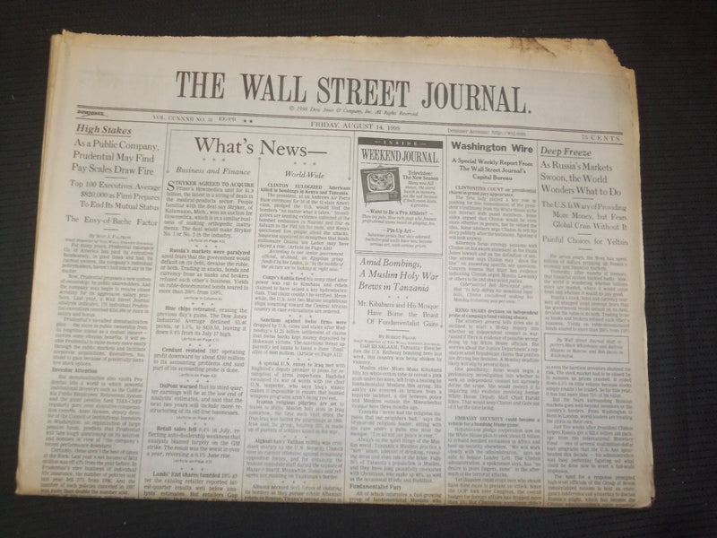 1998 AUG 14 THE WALL STREET JOURNAL - PRUDENTIAL MAY FIND PAY SCALES FIRE-WJ 258