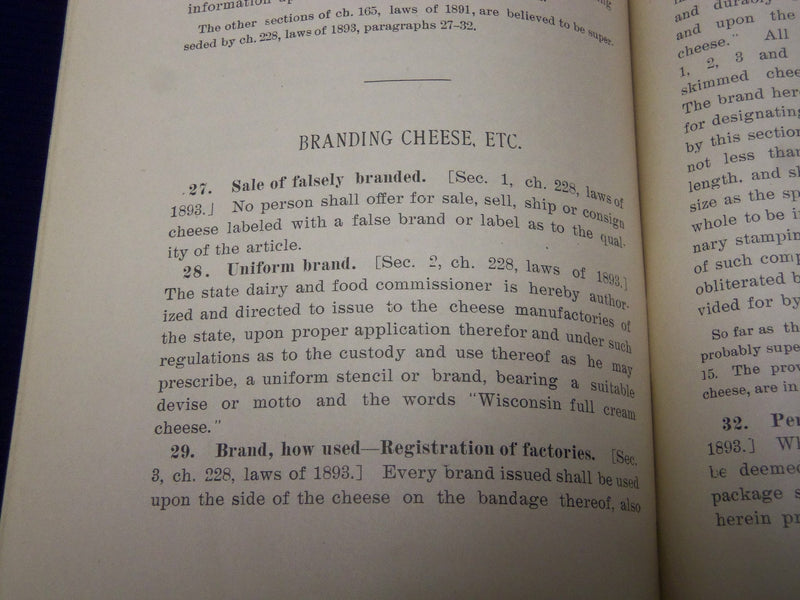 1895 LAWS OF WISCONSIN DAIRY & FOOD COMMISSIONER BOOK - H. C. ADAMS - J 4436