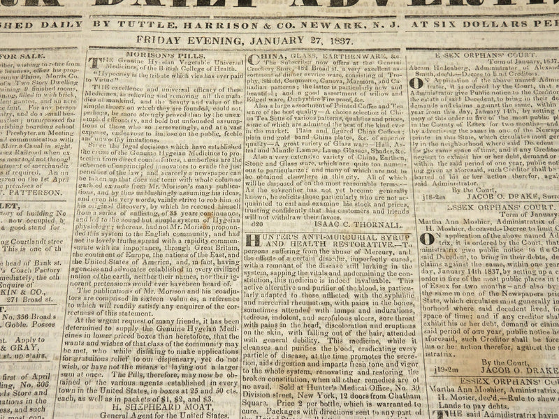 1837 NEWARK DAILY ADVERTISER NEWSPAPER LOT OF 2 ISSUES - NEW JERSEY - NP 4864