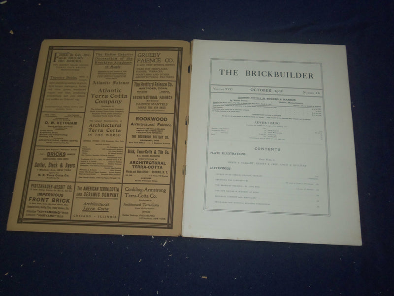 1908 OCTOBER THE BRICKBUILDER MAGAZINE - AN ARCHITECTURAL MONTHLY - ST 258K