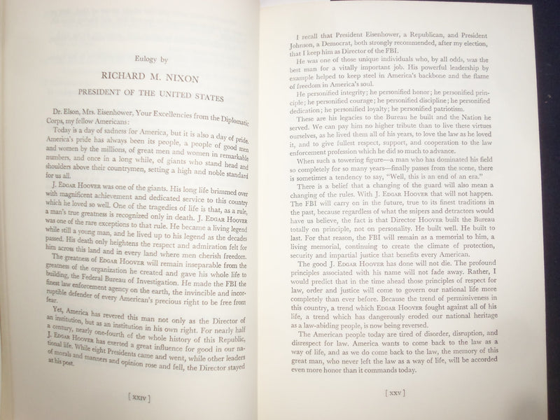 1974 MEMORIAL TRIBUTES TO J. EDGAR HOOVER HARDCOVER BOOK BY - KD 9090