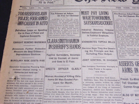 1920 DECEMBER 23 NEW YORK TIMES - CLARA SMITH HAMON IN SHERIFF'S HANDS - NT 6792