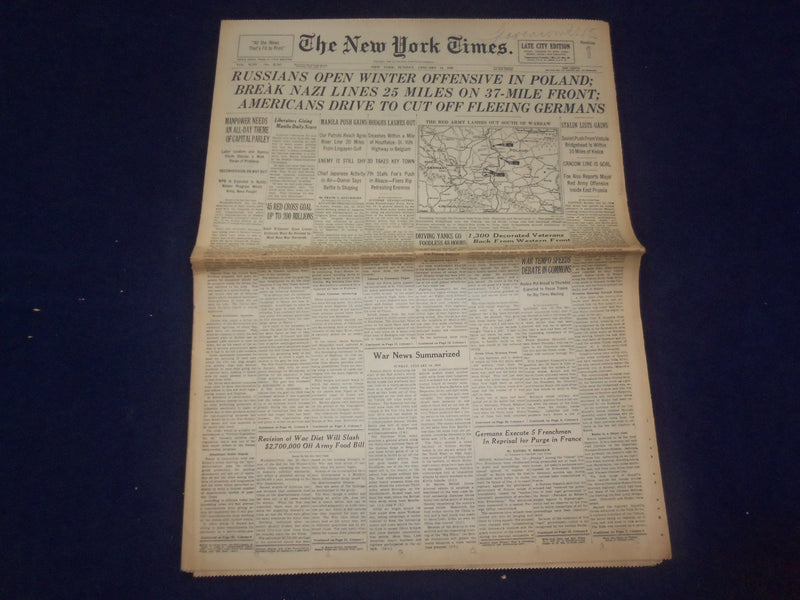 1945 JAN 14 NEW YORK TIMES - RUSSIANS OPEN WINTER OFFENSIVE IN POLAND - NP 6652