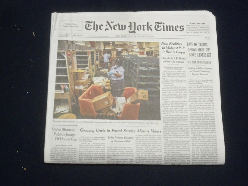 2020 AUGUST 16 NEW YORK TIMES -RATE OF TESTING SHOWS FIRST DIP SINCE ILLNESS HIT