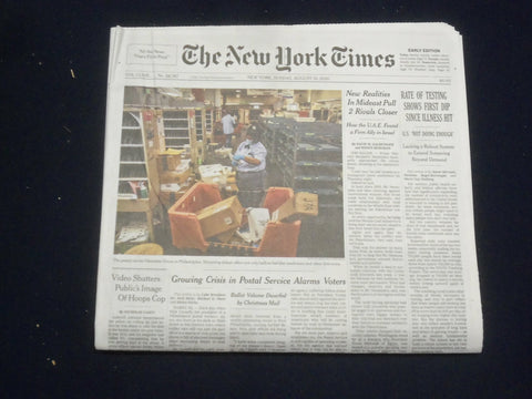 2020 AUGUST 16 NEW YORK TIMES -RATE OF TESTING SHOWS FIRST DIP SINCE ILLNESS HIT