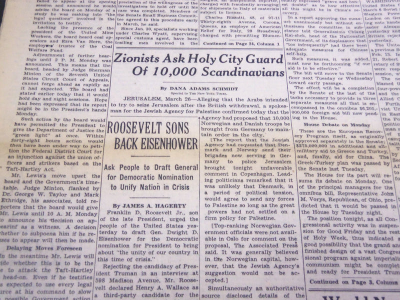 1948 MARCH 27 NEW YORK TIMES - ZIONISTS ASK HOLY CITY GUARD - NT 4351