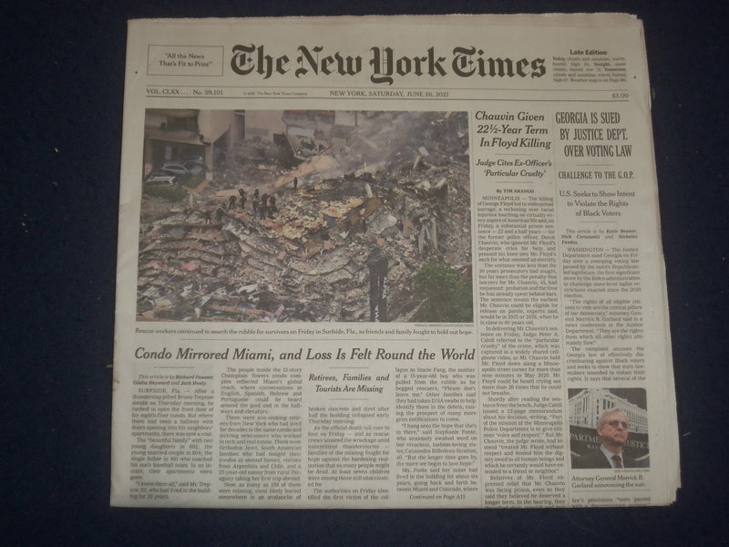 2021 JUNE 26 NEW YORK TIMES - CHAUVIN GIVE 22 1/2 YEAR TERM IN FLOYD KILLING
