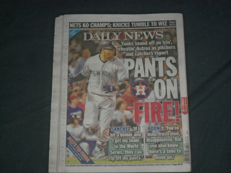 2020 FEBRUARY 13 NEW YORK DAILY NEWS NEWSPAPER - YANKEES SOUND OFF ON ASTROS