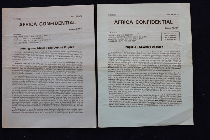 1974-1976 AFRICA CONFINDENTIAL NEWSLETTER PUBLICATION - LOT OF 12 - K 1543