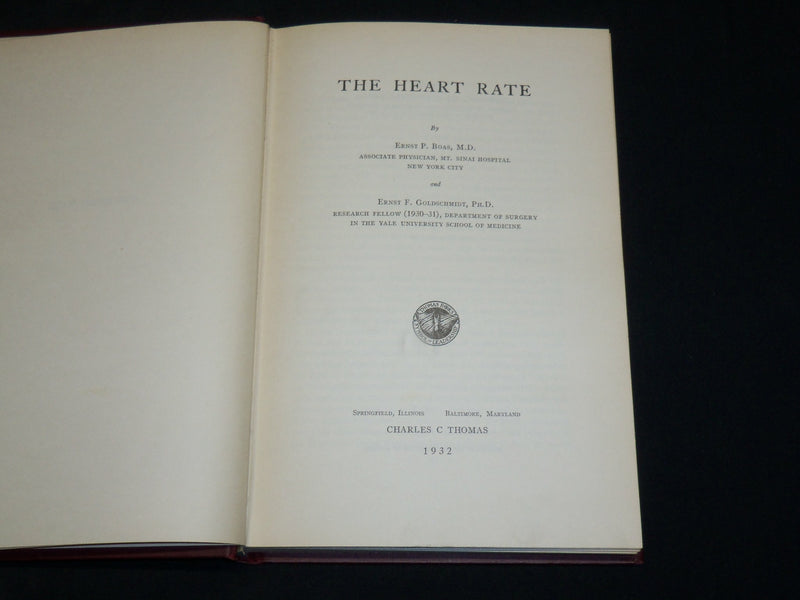 1932 THE HEART RATE BOOK BY BOAS & GOLDSCHMIDT - FIRST EDITION - KD 2761U