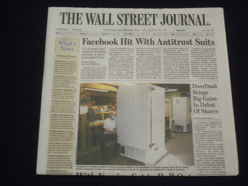 2020 DECEMBER 10 THE WALL STREET JOURNAL - FACEBOOK HIT WITH ANTITRUST SUITS