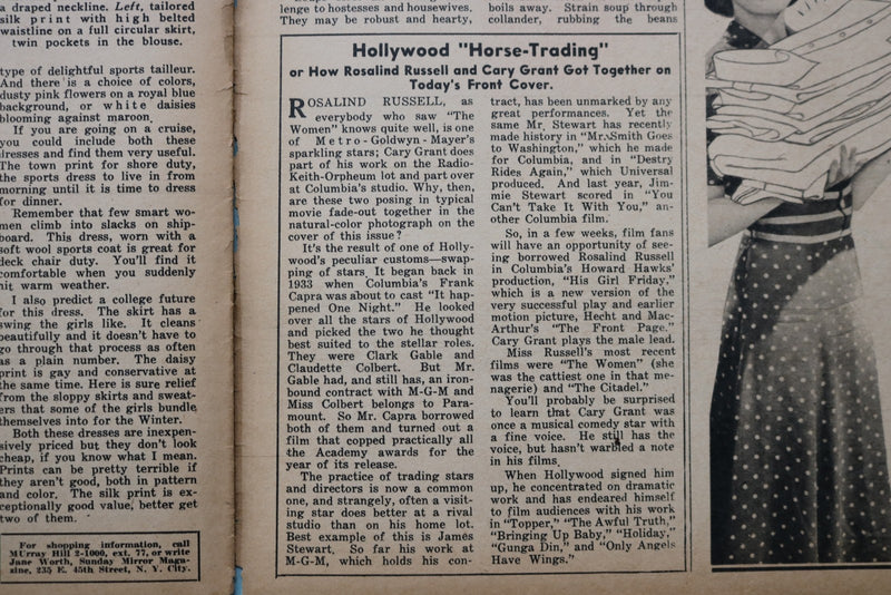 1940 JAN 14 SUNDAY MIRROR NEWSPAPER MAGAZINE SECTION - GRANT - RUSSELL - NP 9103