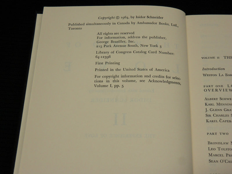 1964 THE WORLD OF LOVE BOXED SET OF 2 VOLUMES - ISIDOR SCHNEIDER - KD 5402J