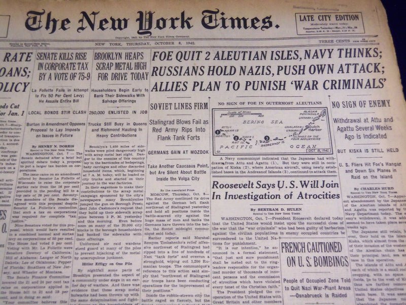 1942 OCTOBER 8 NEW YORK TIMES - RUSSIANS HOLD NAZIS PUSH OWN ATTACK - NT 992