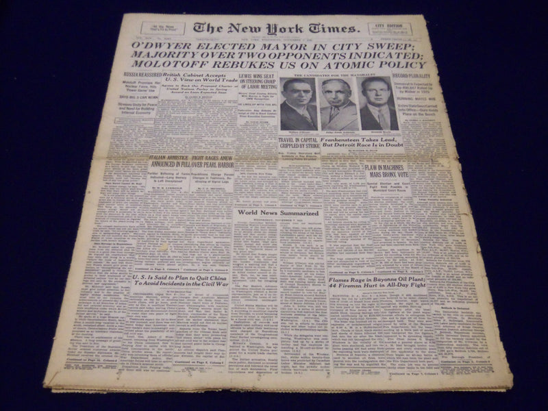 1945 NOVEMBER 7 NEW YORK TIMES - O'DWYER ELECTED MAY IN CITY SWEEP - NT 272