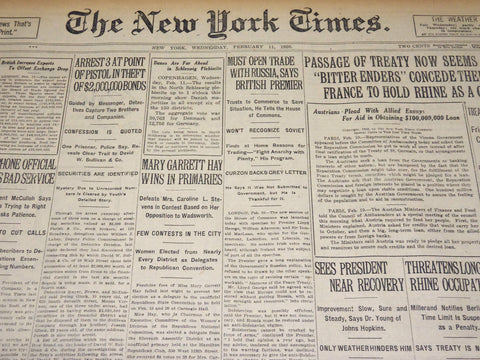 1920 FEBRUARY 11 NEW YORK TIMES - MARY GARRETT HAY WINS IN PRIMARIES - NT 7867