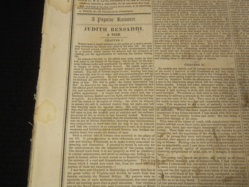 1851 MARCH 1 BOSTON MUSEUM NEWSPAPER - JUDITH BENSADDI A TALE - STEAMER- NP 9031