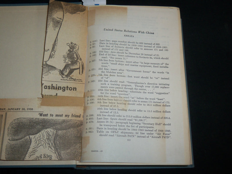 1949 UNITED STATES RELATIONS WITH CHINA HARDCOVER BOOK - KD 6722
