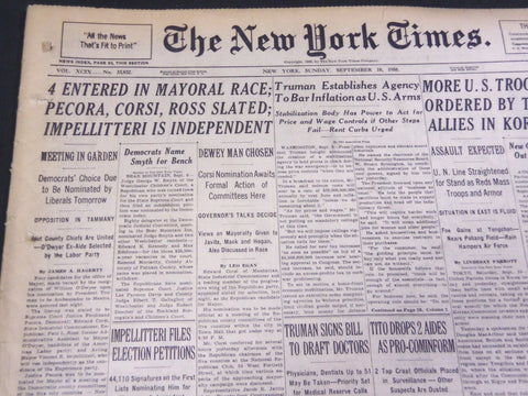 1950 SEPTEMBER 10 NEW YORK TIMES - 4 ENTERED IN MAYORAL RACE - NT 4744