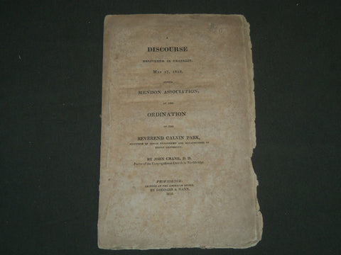 1815 MENDON ASSOCIATION ORDINATION REV. CALVIN PARK DISCOURSE BOOK - J 4748
