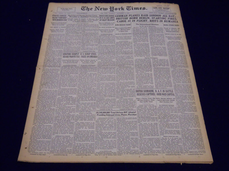 1940 SEPTEMBER 7 NEW YORK TIMES - GERMAN PLANES RAID LONDON ALL DAY - NT 192