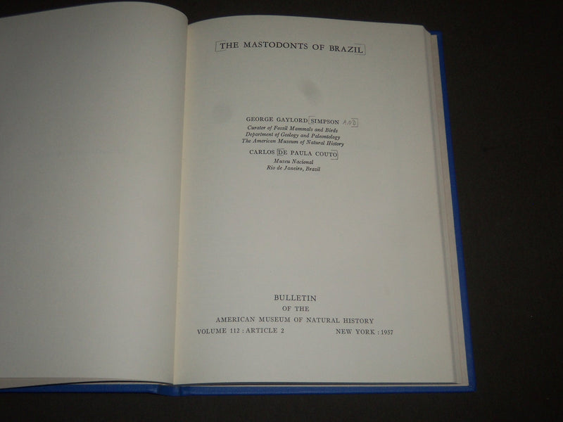 1957 MASTODONTS OF BRAZIL BY GEORGE GAYLORD SIMPSON BOOK - KD 4176