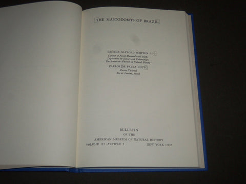 1957 MASTODONTS OF BRAZIL BY GEORGE GAYLORD SIMPSON BOOK - KD 4176