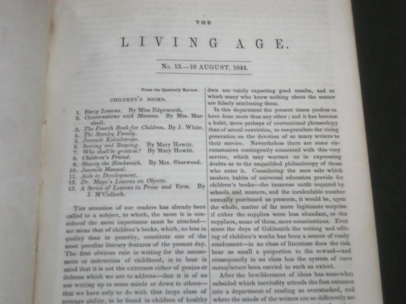 1844 AUGUST 10-OCTOBER 26 LITTELL'S LIVING AGE BOUND VOLUME NO. 2 - KD 4545