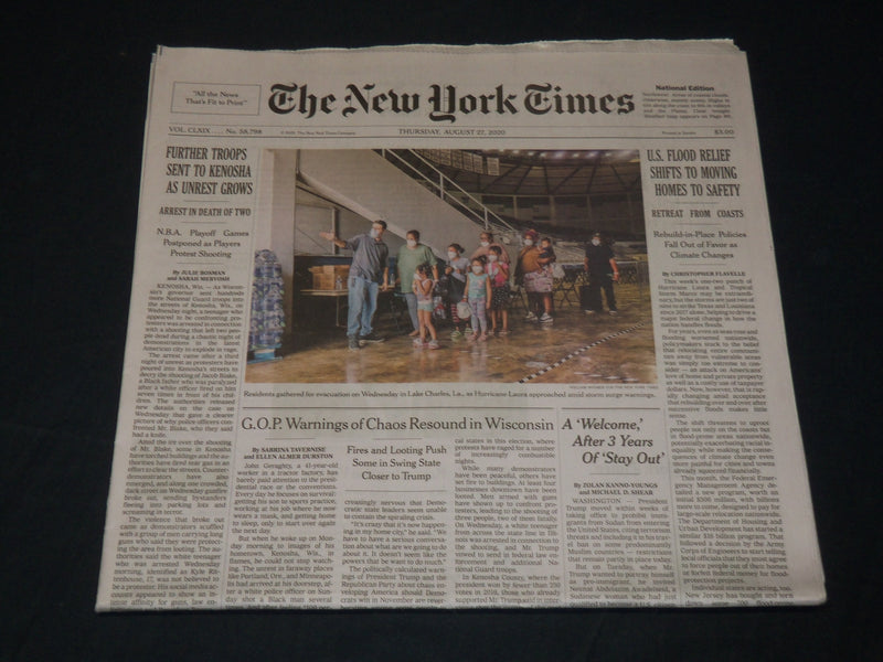2020 AUGUST 27 NEW YORK TIMES - U. S. FLOOD RELIEF SHIFTS TO MOVING HOMES