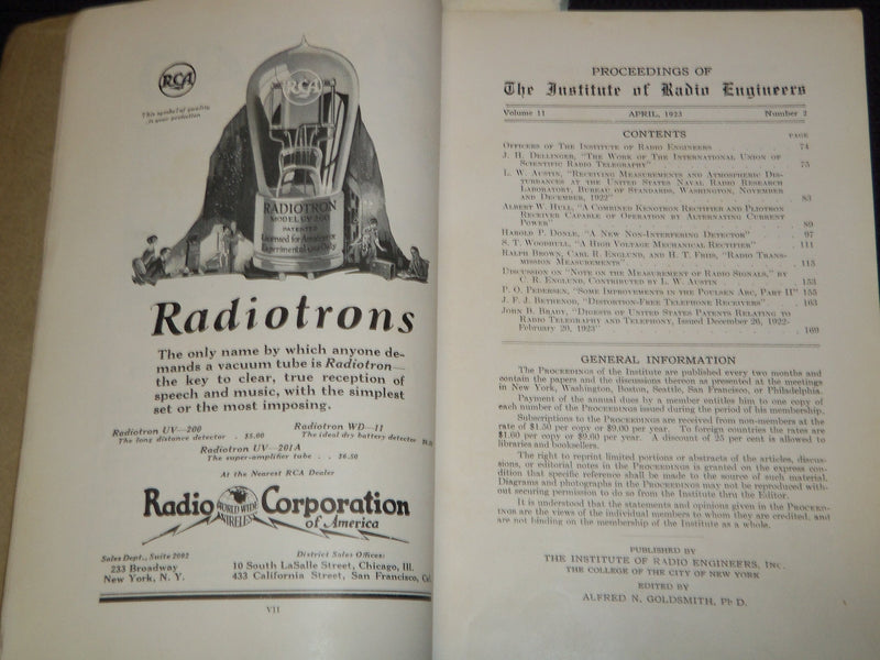 1923 APRIL PROCEEDINGS OF THE INSTITUTE OF RADIO ENGINEERS MAGAZINE - J 7568